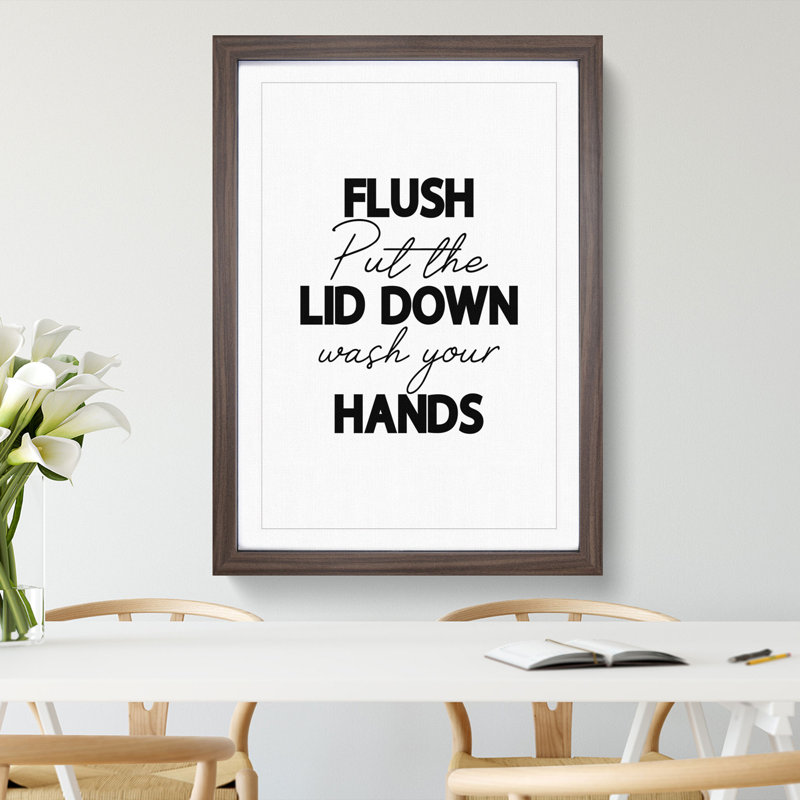 Flush Put the Lid down Wash Your Hands V2 - Picture Frame Typography, 36cm H x 27cm W x 2cm D, Walnut Framed