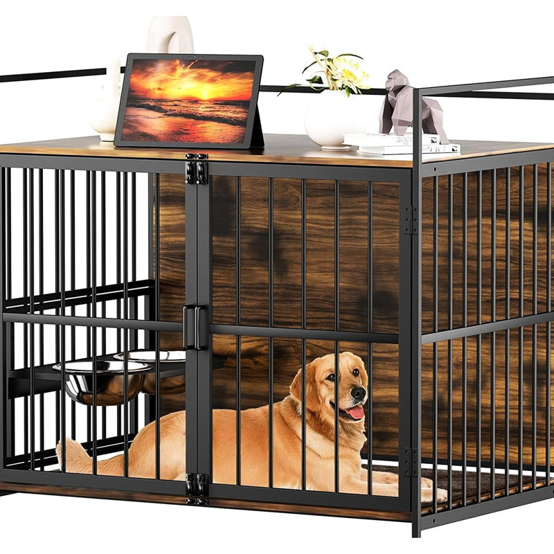 Grande cage pour chien, 41 po super robuste avec option pratique d'alimentation et de rangement