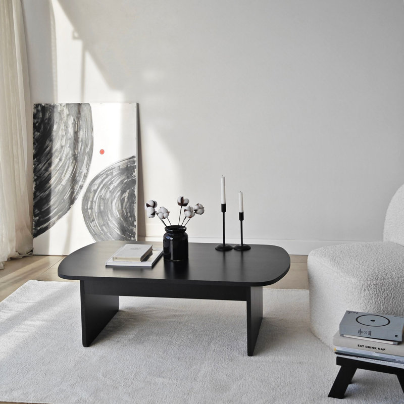 Table basse moderne noire de 41,3 po x 13,8 po x 23,6 po | 100% panneau de particules enduit de mélamine avec bande de chant en PVC, épaisseur: 0,7 pouce | Design élégant et durable pour le salon et les espaces de détente