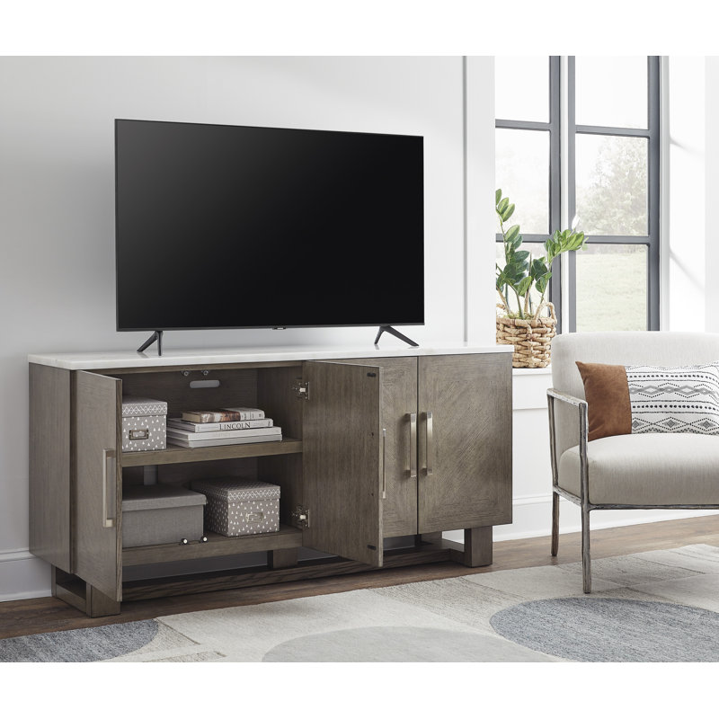 Grayish Brown and White 68" TV Stand with Marble Top