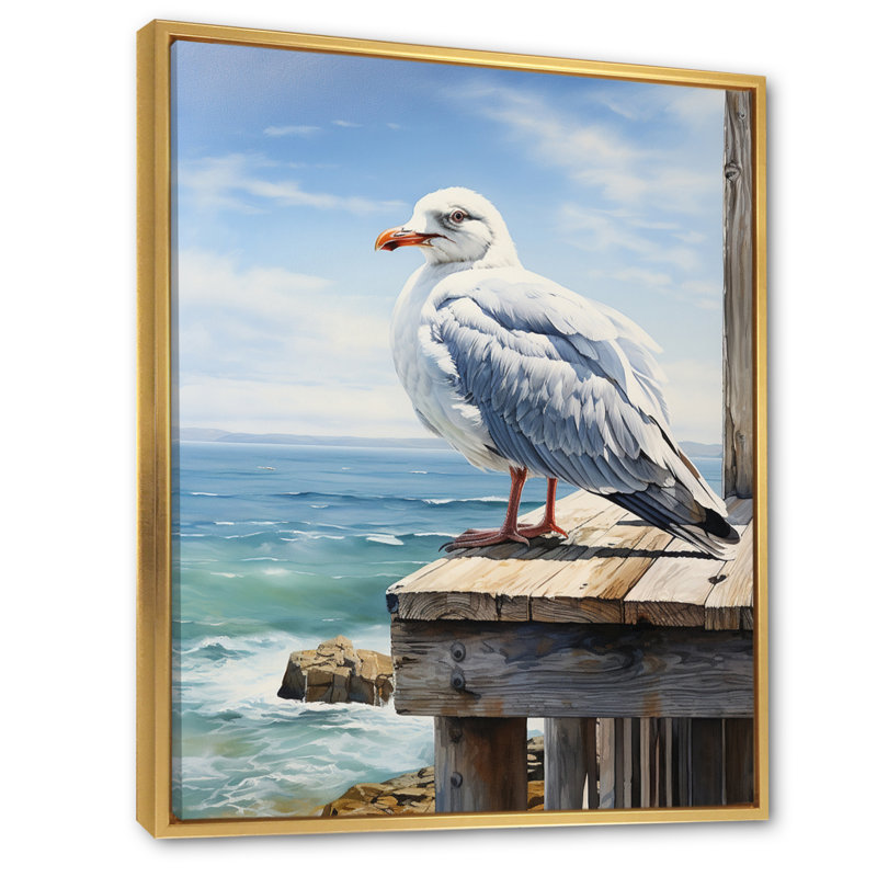 «Dumai Seagull In Repose At Beach», reproduction sur toile, H 32 po x l 16 po x P 1 po, Cadre flottant doré