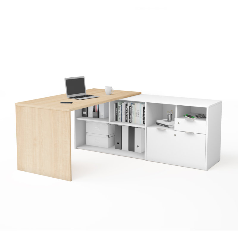 Bureau de direction en L réversible Operle, Érable nordique et blanc