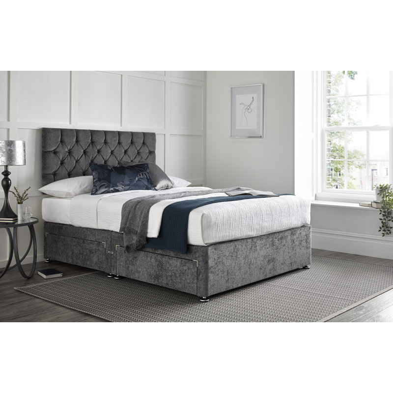 Colner Divan Bed with 24" Headboard on Struts, Double (4'6), Charcoal, Right Side Drawers