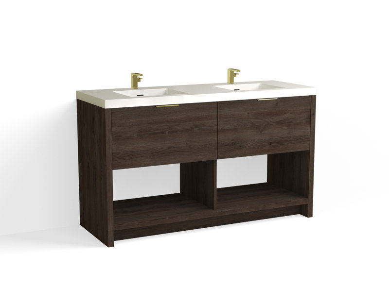 Vista 60" W Freestanding Double Bathroom Vanity, White Nanomatte/Matte Black, White Gloss, Single-Hole