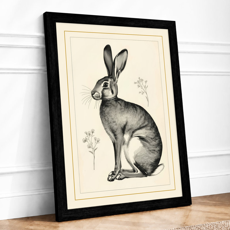 Watchful Hare Botanical - Framed Print, A4 - 29.7 x 21.0 cm, Black