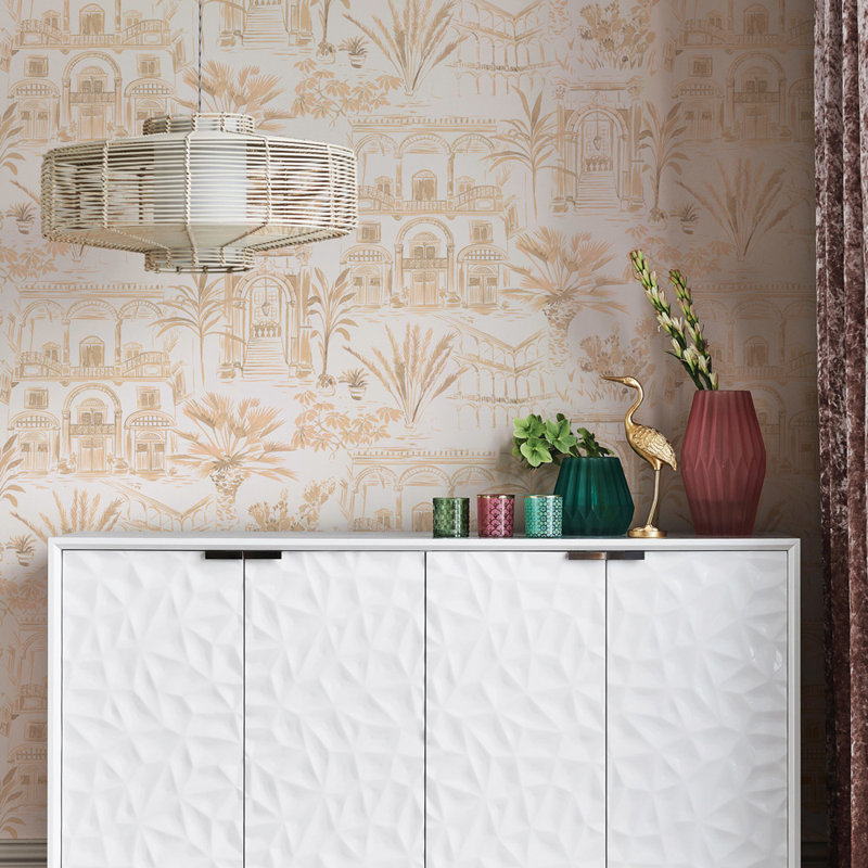Shoichi Toile Wallpaper Double Roll, Coral