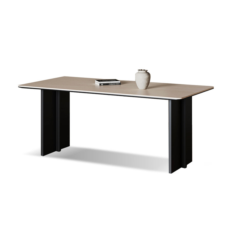 Beige + pierre noire rectangulaire + table de salle à manger papillon en acier, H 29,53 po x L 70,87 po x l 35,43 po