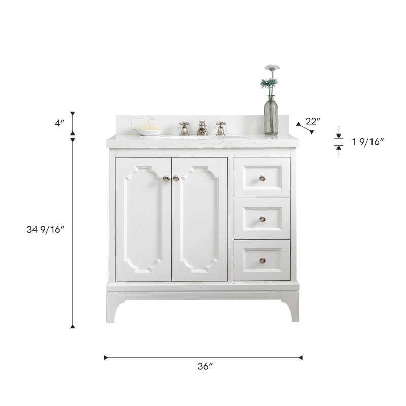 Queen 36" Single Bathroom Vanity Set, Pure White, Hook