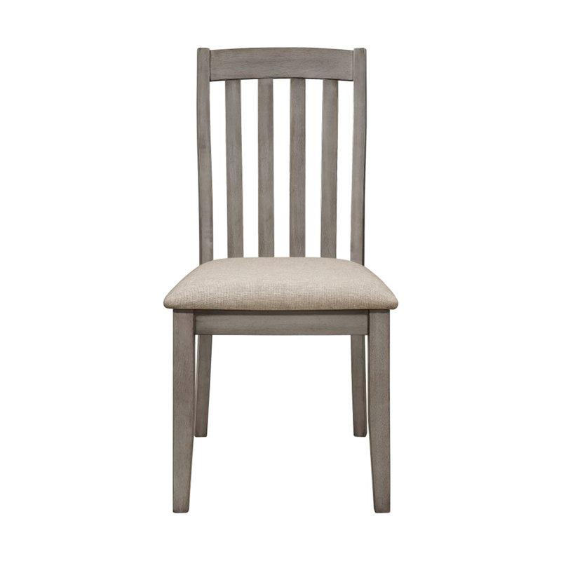 Gray Upholstered High Slat Back Wood Side Chair Set