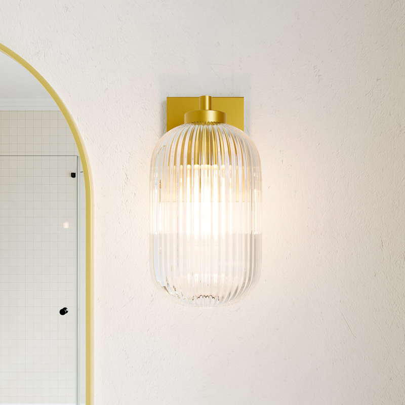 Brass Wall Light with Ribbed Glass Shade
