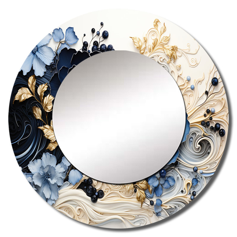 Sakara encre liquide Spiralscape I - miroir mural spirales abstraites, miroir décoratif rond moderne, art imprimé en métal