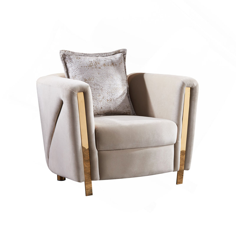 Chaise en velours revêtue de bois beige