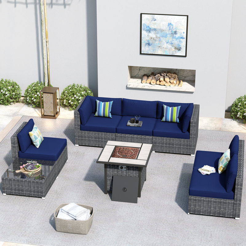 Ensemble de conversation modulaire de huit articles avec coussins, Bleu foncé