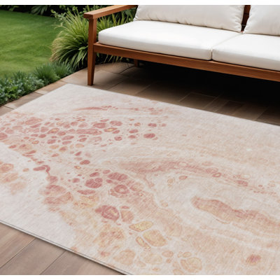 Tapis d'extérieur lavable abstrait saumon et ivoire 10 pi x 14 pi