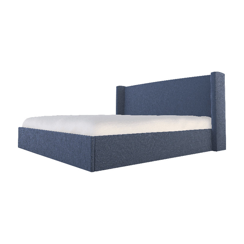 Chloe Upholstered Wingback Bed, Off The Press Indigo, Twin