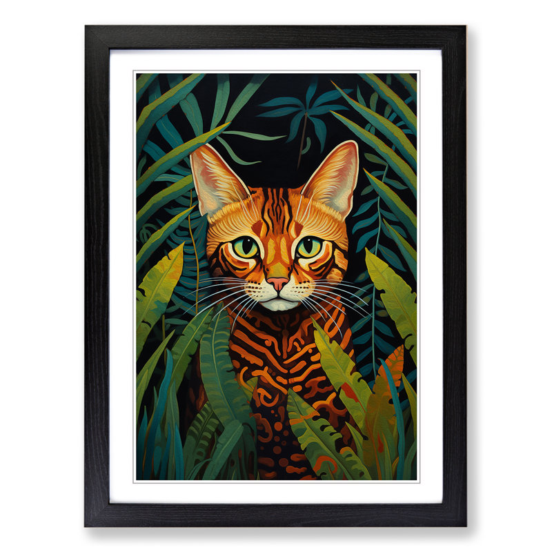 Bengal Cat Symbolism Art - Framed Print, 64cm H x 46cm W x 2cm D, Black