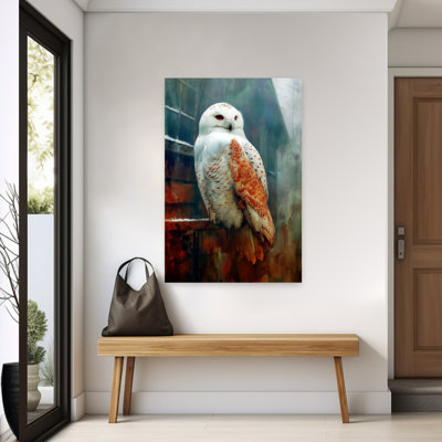 «Snowy Owl», art abstrait contemporain, paysage d'oiseaux, forêt, hibou