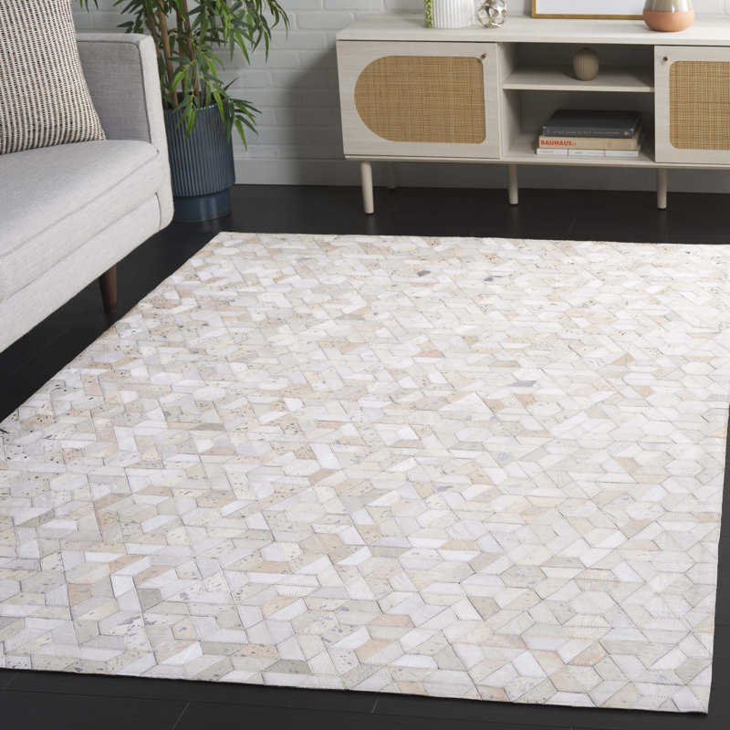 Studio Leather 109 Hand Woven Leather Geometric Rug, Rectangle 5' x 8'