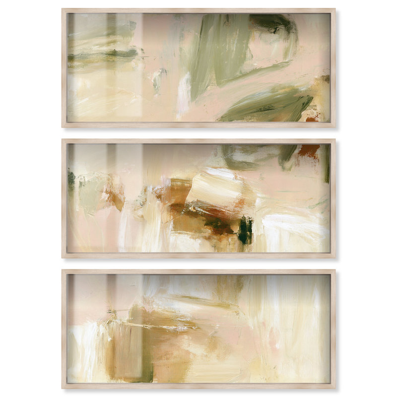 Décoration murale crème Illusion I par Art Remedy, ensemble de 3, Cadre en chêne naturel