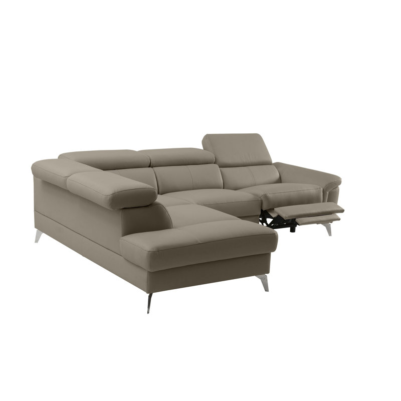 Manhattan Genuine Leather Reclining Corner Sofa with Storage and Adjustable Headrests & Adjustable Armrest, Left Hand Facing