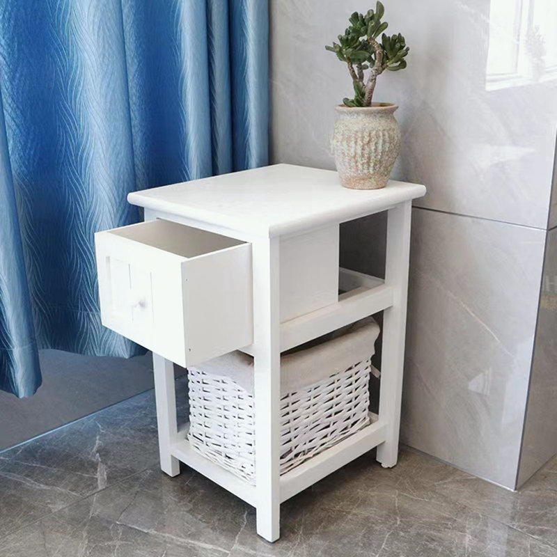 Table de chevet en bois massif Kalob, Blanc