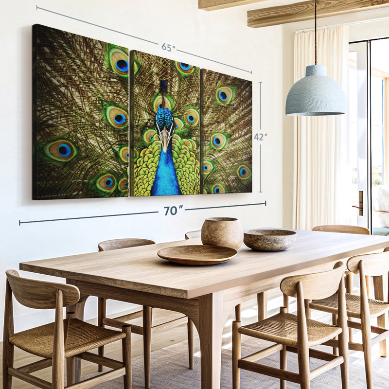 «Fierce Blue Peacock Wall Art» sur toile, H 42 po x l 65 po x P 1,25 po