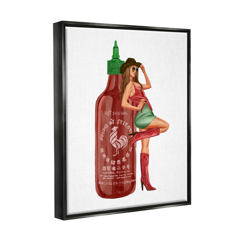 «Southern Girl Hot Sauce Bottle» par Ziwei Li, impression, Cadre flottant noir de jais, H 21 po x l 17 po x P 1,7 po