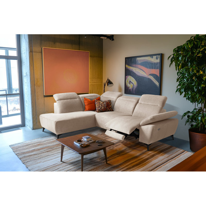 Relaxio Stylish Corner Sofa with Power Reclining & Multi Position Headrests & Adjustable Armrest, Left Hand Facing, Beige