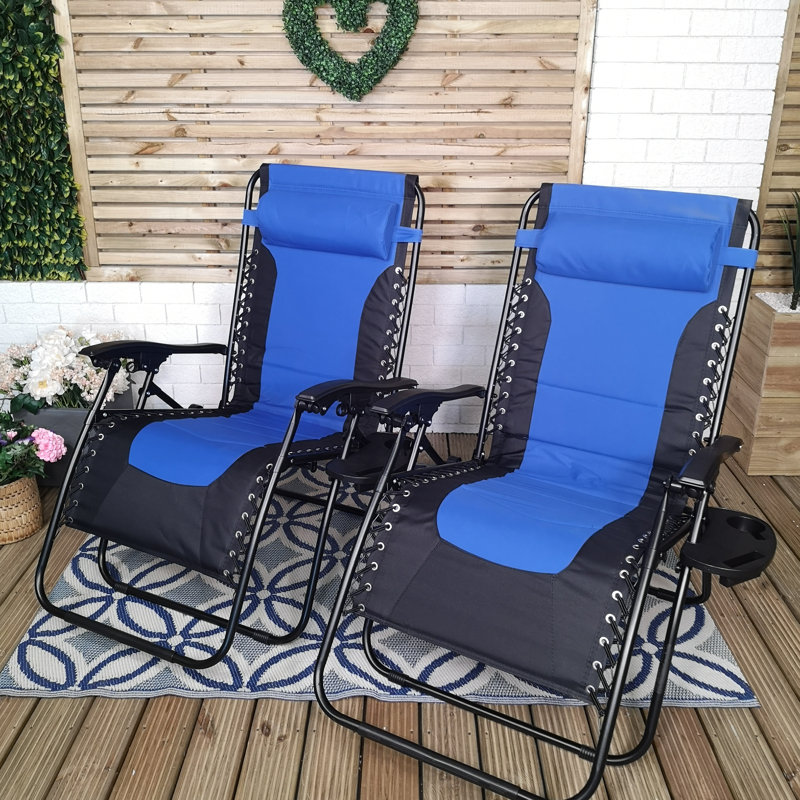 Metal Outdoor Lounge Chair, Blue/Black