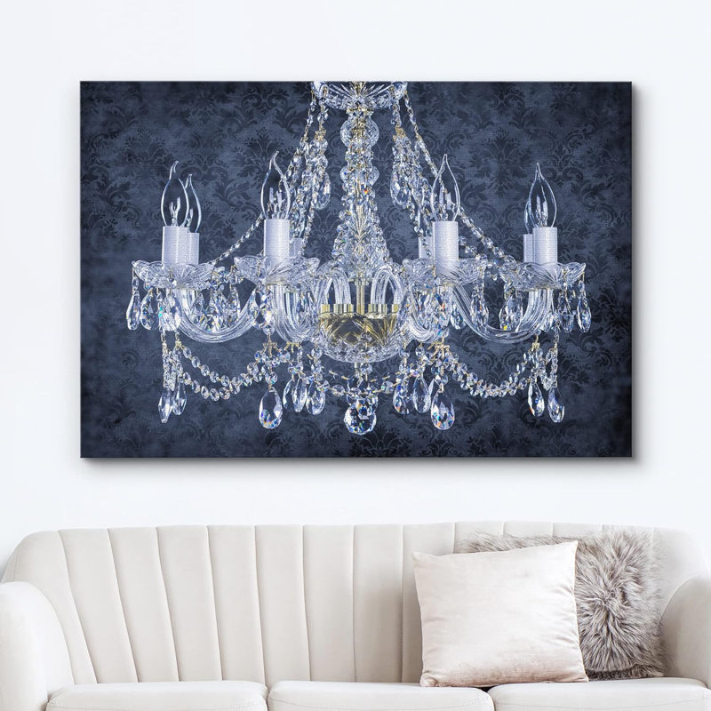 Impression sur toile, lustre en cristal à motif bleu marine, lumières contemporaines, détente, calme, Toile tendue