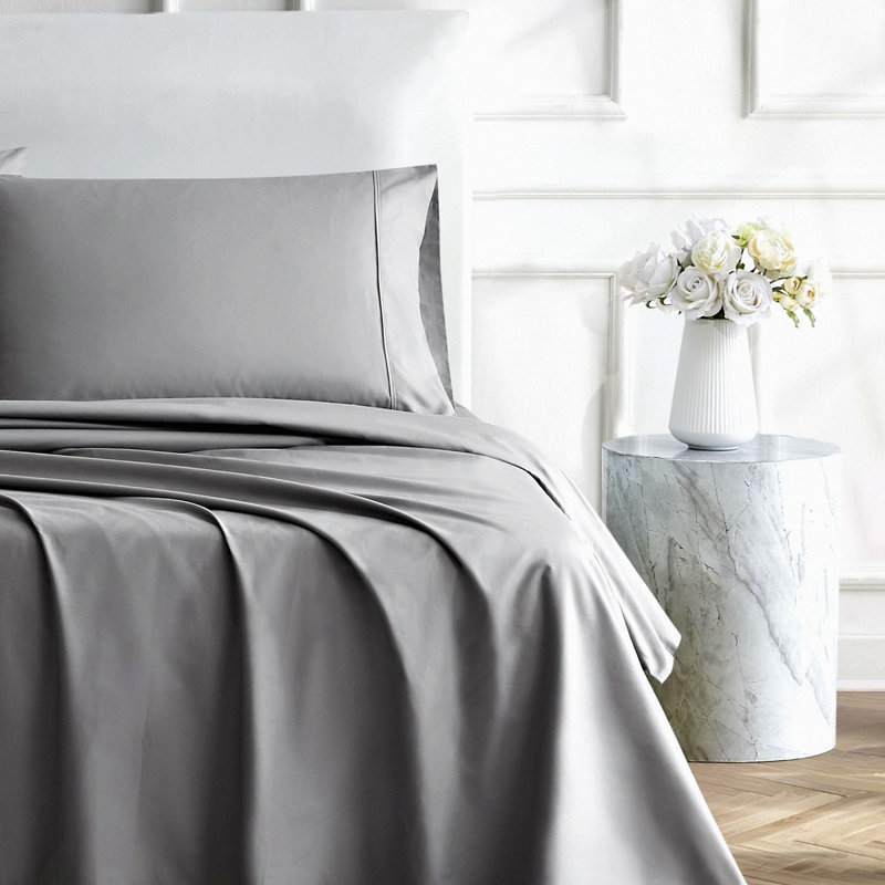 Cotton Percale Sheet Set - Deep Pocket Bedding Bundle with 4 Pieces: 1 Flat Sheet, 1 Fitted Sheet, 2 Pillowcases - Crisp, Cool, Strong Linens