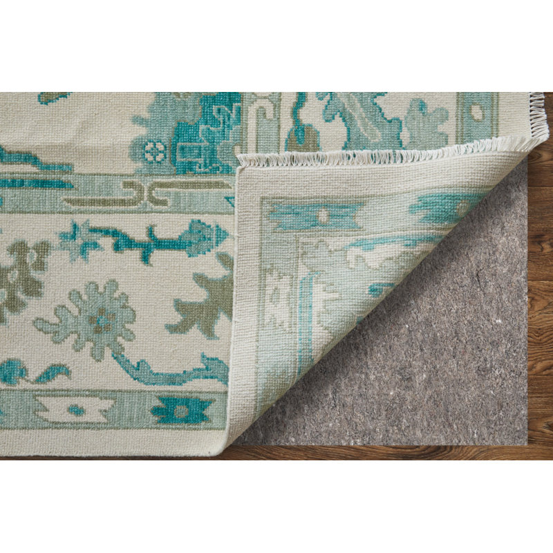 Karina Hand Knotted Wool Oriental Area Rug in Ivory/Green/Gray/Blue, Rectangle 7'9" x 9'9"