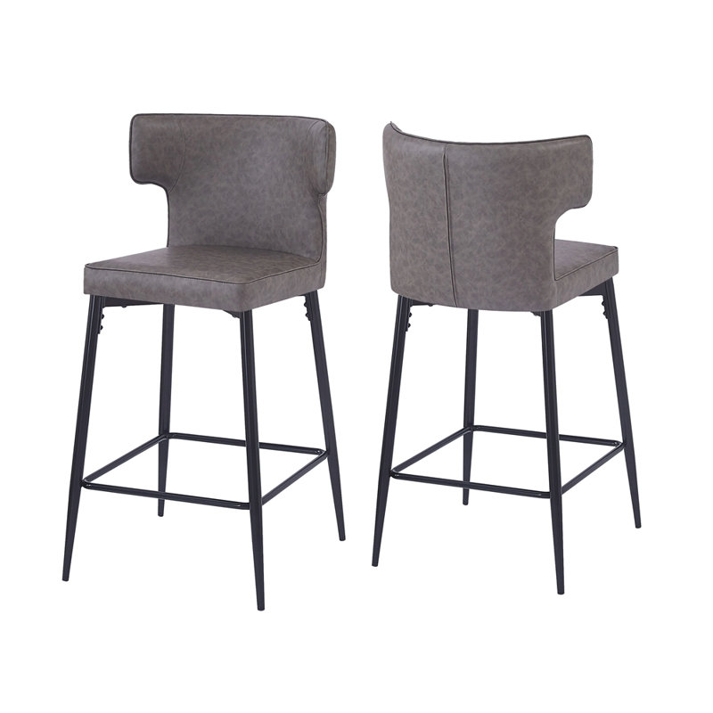 Ensemble de 2 tabourets de bar à hauteur de comptoir avec 2 repose-pieds rembourrés en cuir synthétique et structure en métal pour cuisine et bar