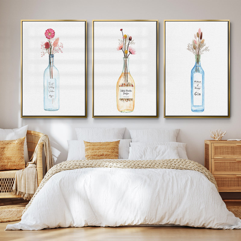 Vodka Frost Valley 3 pièces, Encadrement doré, H 36 po x l 72 po