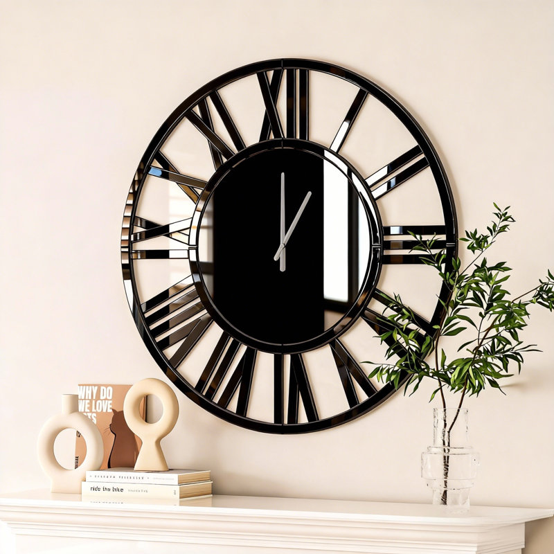 Grande horloge murale Jeni, H 39,37 po x l 39,37 po x P 1,38 po, Noir