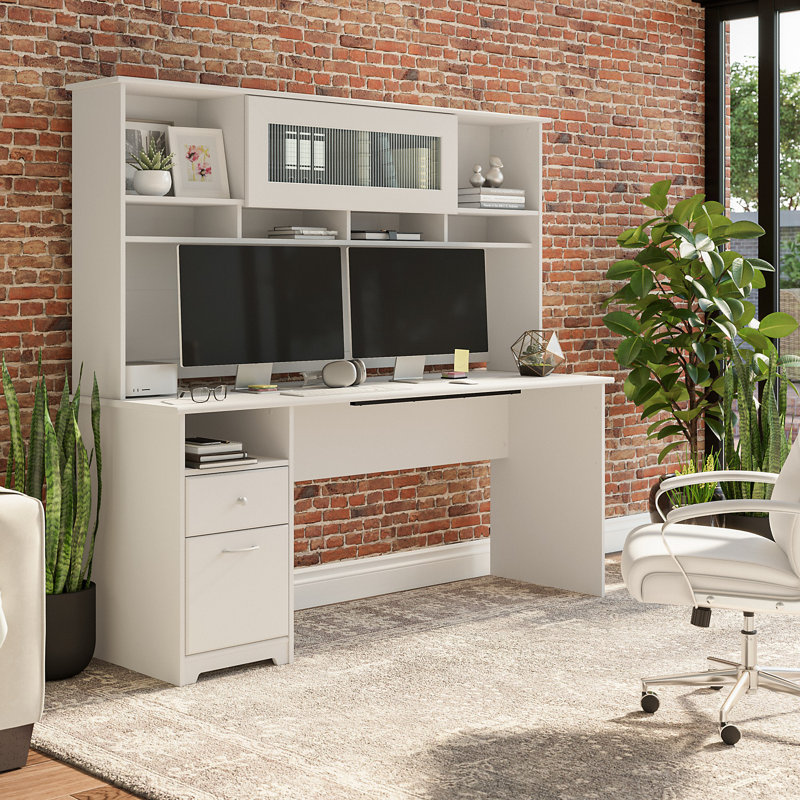 Ozro Computer Desk, White, 66.3" H x 71.69" W x 23.19" D