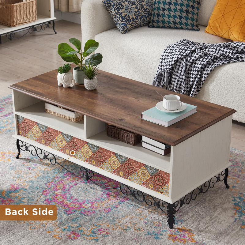 Table basse, Blanc / noir rétro, Brun