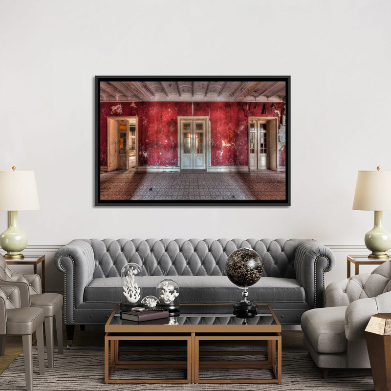 " Hotel Rouge II " by Ivo Sneeuw, 18" H x 26" W x 1.5" D, Black Framed Canvas, No Mat