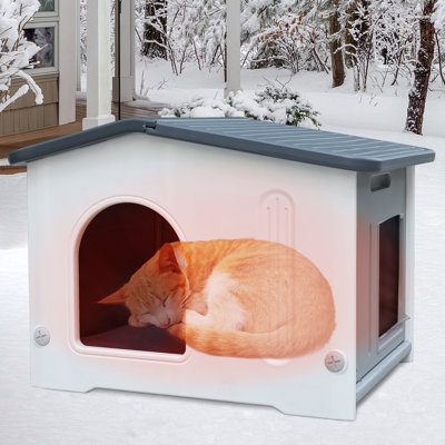 Maison pour chat intérieure / extérieure en PEHD résistante aux intempéries avec doublure isolée et porte de secours