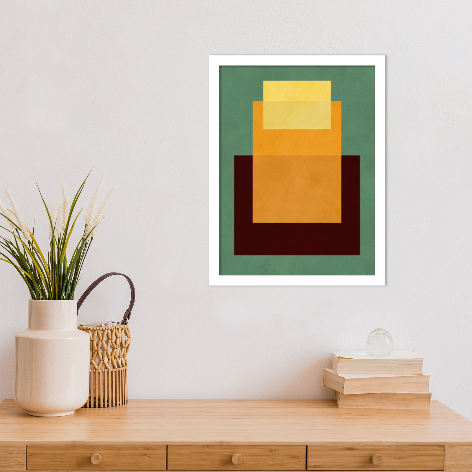 Overlapping Geometry 10 Print, Green/Orange, White, 17" H x 13" W