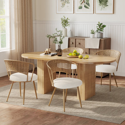 Ensemble de table et de chaises ovales avec plateau en MDF de 160 cm et de 4 à 6 chaises en osier