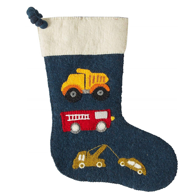 Hand-Felted Wool Christmas Trucks Stocking