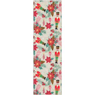 Premium Machine Washable Dockside AMF1822 Nutcracker and Poinsettia Rug