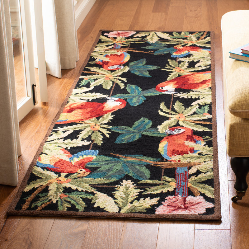 Hogle Hand Hooked Wool Floral Rug, Runner 2'6" x 6'