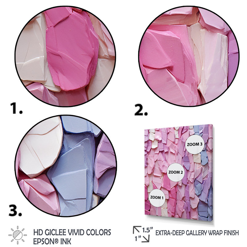 Rose et mauve, peinture dynamique - art mural géométrique, H 32 po x l 24 po x P 1 po, Toile tendue