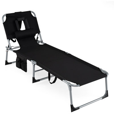 Méridienne de bronzage pliable pour l'extérieur, trous pratiques intégrés pour le visage et les accoudoirs avec un tissu respirant résistant à la décoloration, convenant à la plage, au bord de la piscine, dans la cour, au patio, en camping