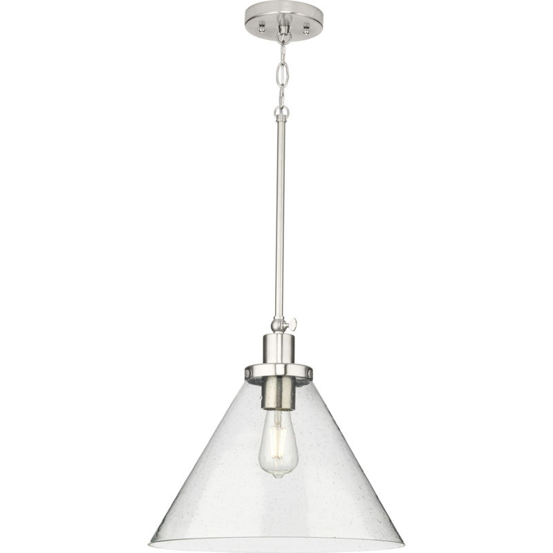 Luminaire suspendu conique à 1 lumière Haydenville, Nickel brossé, Martelée transparente