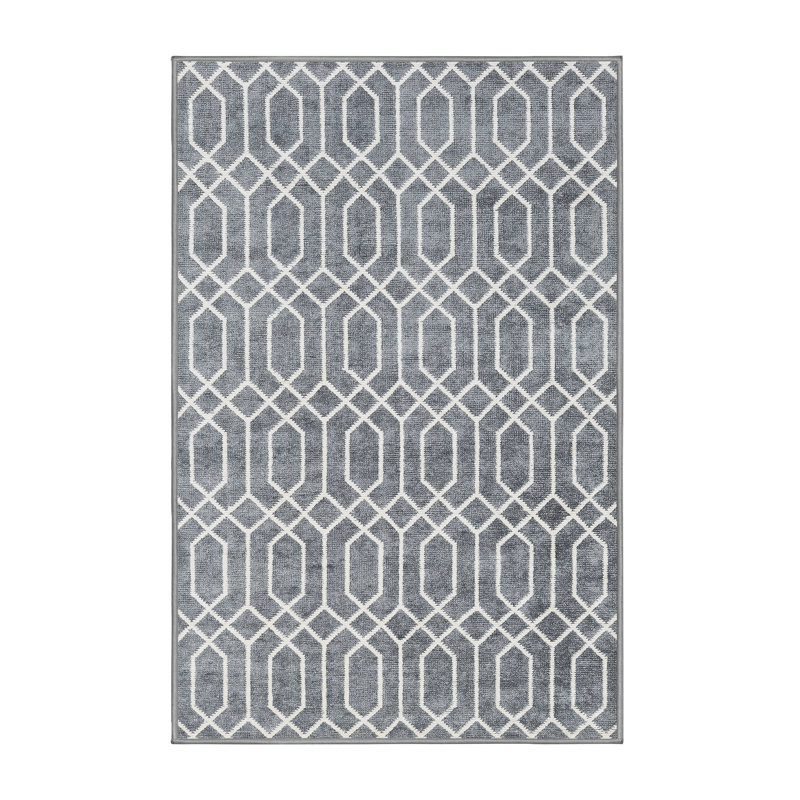 Tapis géométrique gris / blanc, Rectangle 5 pi x 7 pi