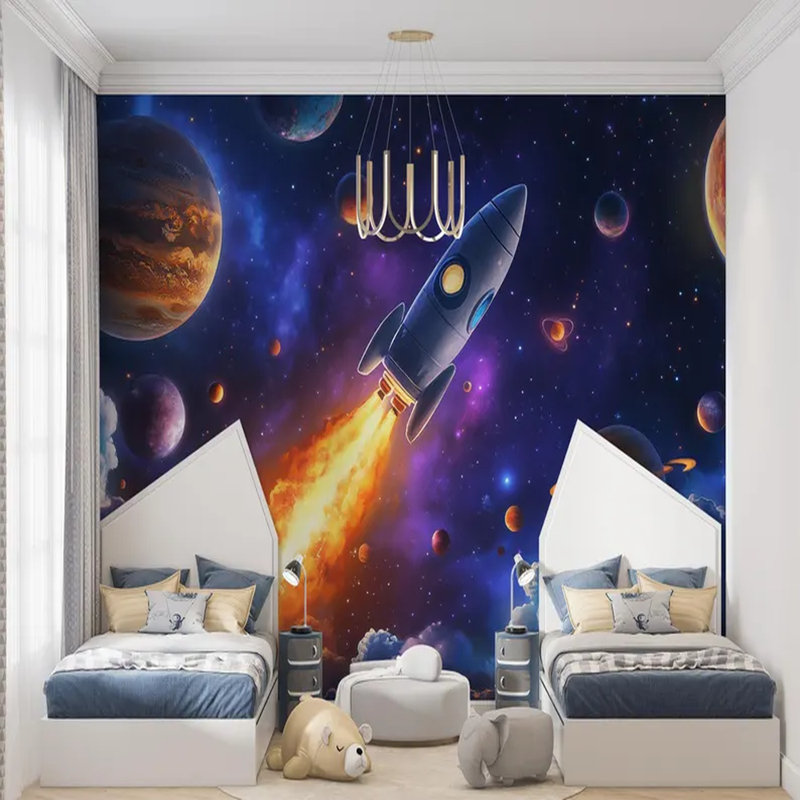 Voyage en fusée à travers le cosmos coloré, L 108 po x l 96 po