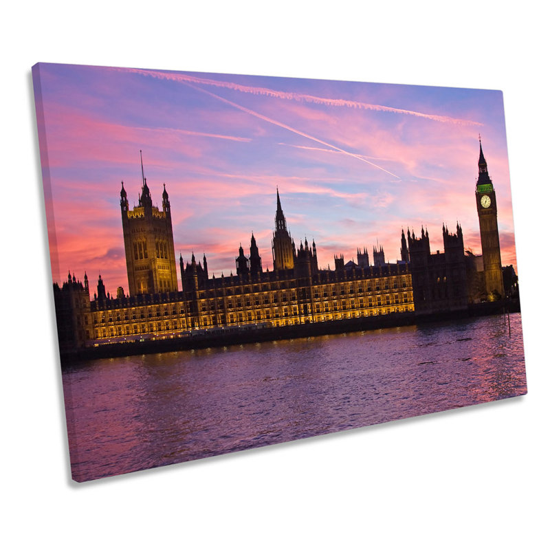 London Houses Parliament Sunset - Wrapped Canvas Print, 61cm H x 91.4cm W x 4cm D